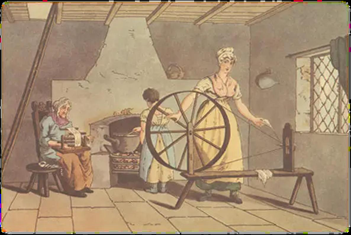 Cottage spinning wheel watercolour